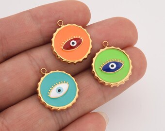 Enamel Evil Eye Charm Pendant in Gold Filled for DIY Jewelry Making, Protection Eye Pendant in Stainless Steel Charm for Bracelet, SCP120