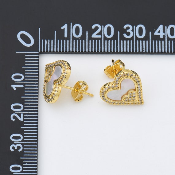 1 Pair Opal Pearl Heart Stud Earrings, Gold Filled Heart