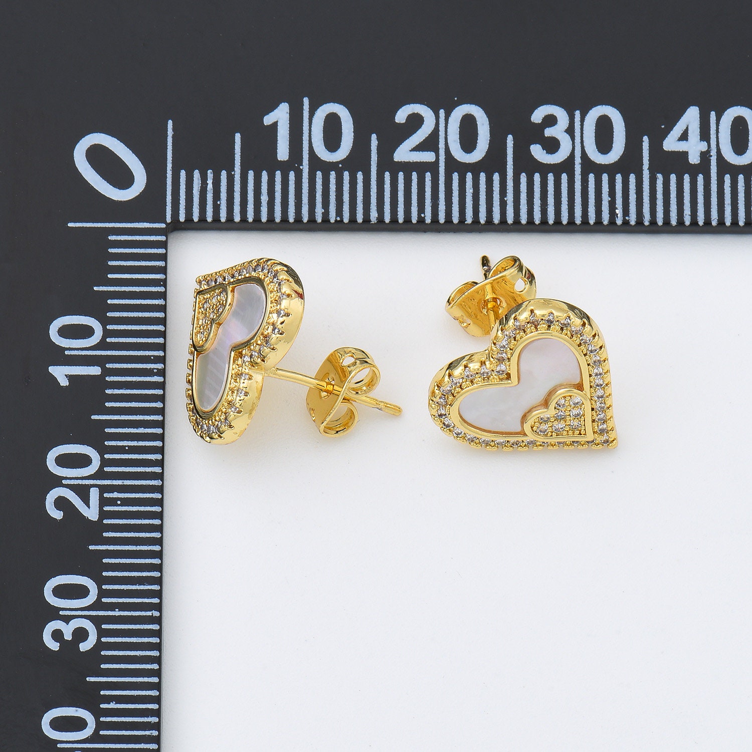 1 Pair Opal Pearl Heart Stud Earrings, Gold Filled Heart