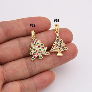 Christmas Tree Add-On Charm Colorful CZ Micro Pave, Gold Filled Christmas Ornaments Necklace Pendant, Christmas Gifts Jewelry Making, CP2130
