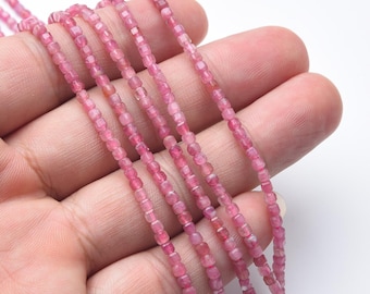 Cube Pink Tourmaline 2mm Micro Faceted Gemstone Beads for DIY Jewelry, Full 15.5" Strand Natural Rose Pink High Quality Jewelry, PRP1076