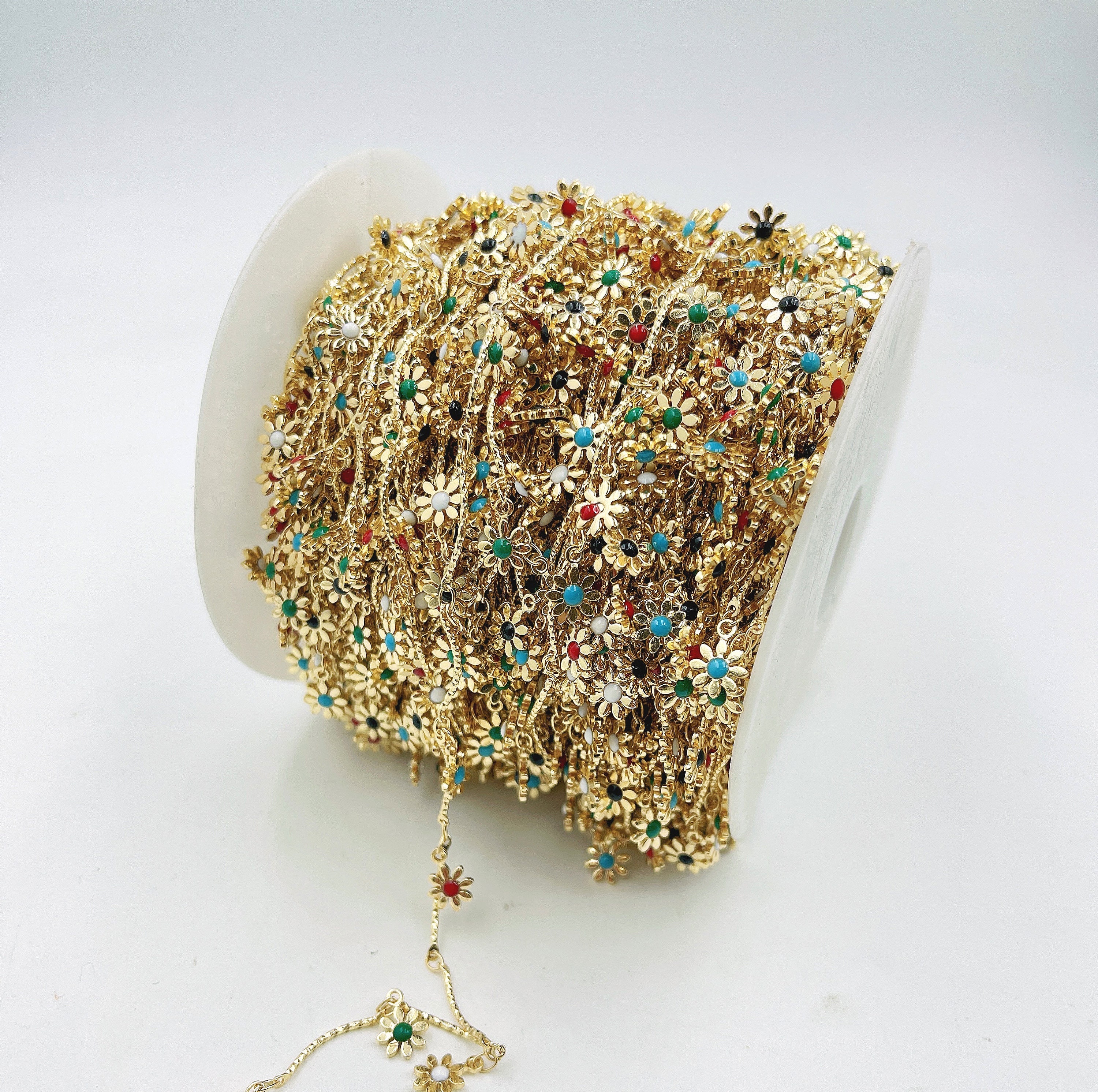 18K Gold Filled Daisy Flower Enamel Chain, Gold Filled Flower