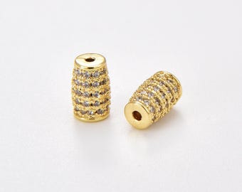 Cylinder Shape Spacer Beads in Gold Filled, Dainty Lead Bullet Shape Bead, CZ Micro Pave Tube Beads for DIY Jewelry Making Charms, BD134