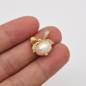 Ciondolo a nastro con perla d'acqua dolce, fiocco di nastro riempito d'oro, ciondolo aggiuntivo per bracciale, collana, orecchini, ciondolo, fornitura per la creazione di gioielli, CP2054