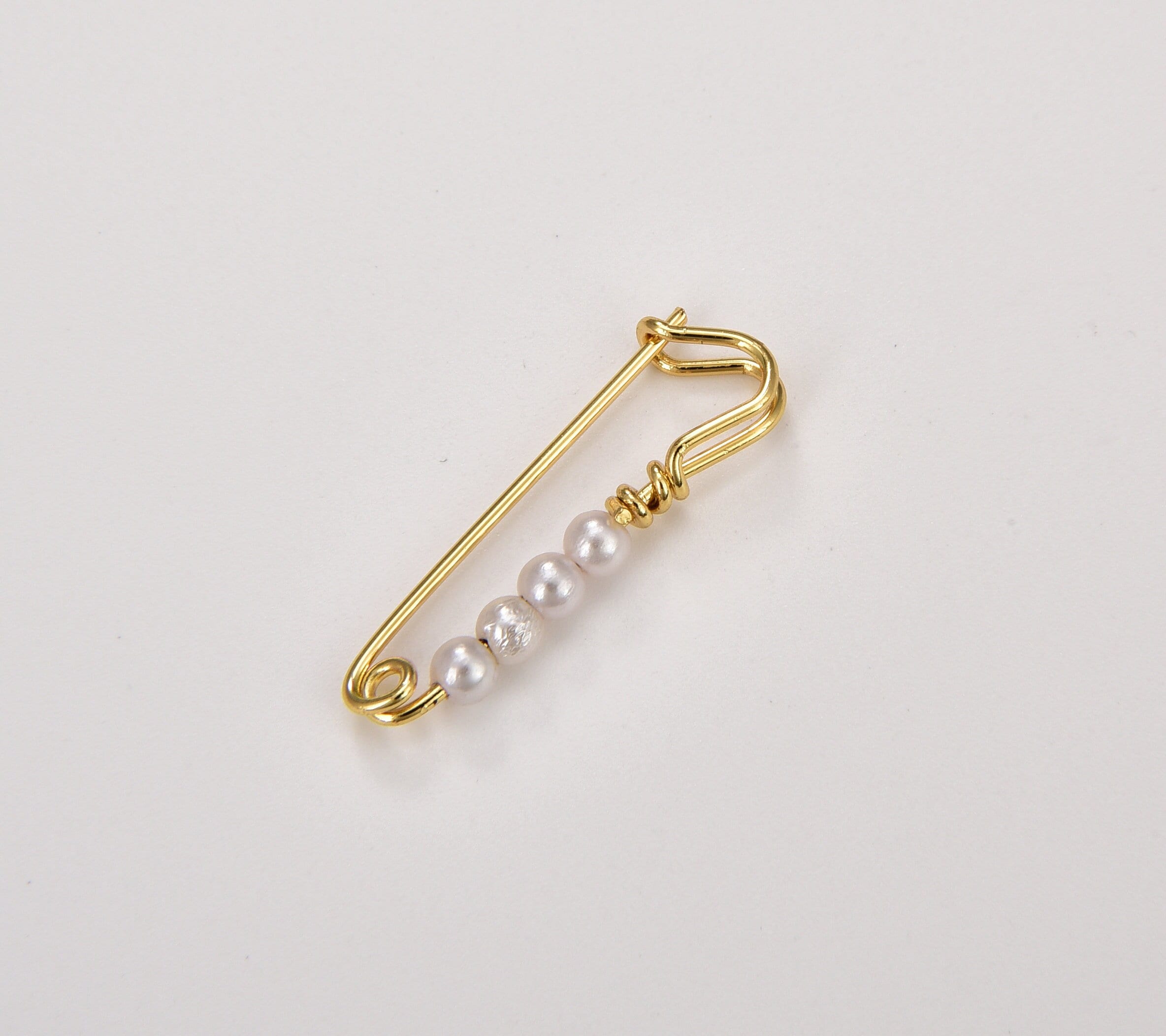 Pearl Safety Pin Charm, Gold Filled Safety Pin Pendant with 4 Pearls,…
