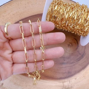 Paper Clip Chain, 18K Gold Filled Elongated Rectangle Oval Link Chain, Paperclip Link Necklace Bracelet Jewelry Making, Gift 9x4mm, CH152
