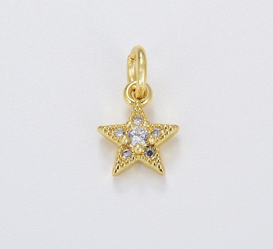 Star Solitaire CZ Micro Pave Add-on Charm, Gold Filled Star Charm