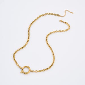 Gold Filled Cable Chain Necklace, Stainless Steel Toggle Clasp Necklace with Round Accent for Layering, Minimalist Everyday Jewelry, SNL086