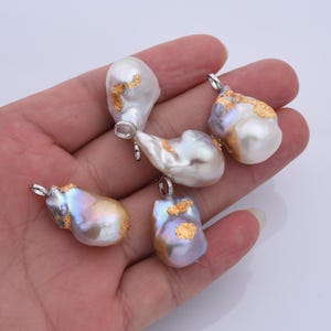 Sterling Silver 925 Freshwater Pearl Add-On Charm, Baroque Pearl Bold Freeform Necklace Pendant Charm for Bracelet Jewelry Making, CP2185