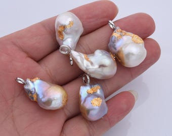 Sterling Silver 925 Freshwater Pearl Add-On Charm, Baroque Pearl Bold Freeform Necklace Pendant Charm for Bracelet Jewelry Making, CP2185