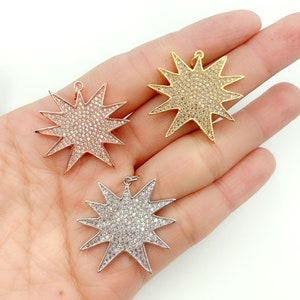 Ciondolo Sunburst con micro pavé di zirconi cubici in oro riempito, ciondolo aggiuntivo per collana minimalista per componenti di fornitura per la creazione di gioielli celesti, CP918