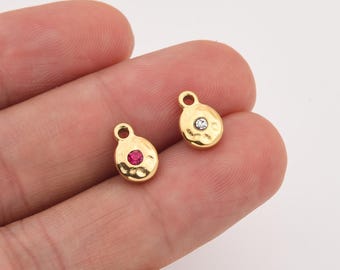 Gold Filled Birthstone Charm, Textured CZ Pendant in Stainless Steel for DIY Necklace Bracelet Jewelry Making, Elegant Gift for Her, SCP133