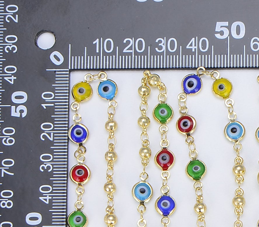 Evil Eye Beaded Chain, Gold Multicolor Enamel Evil Eye Choker Necklace ...
