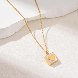 Dainty Square Heart Pendant Necklace Gold Filled, Chain Stainless Steel Jewelry Making, Romantic Gift for Women, Layering Necklace, SNL019