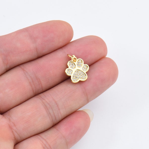 Tiny Paw Print Charm, Dainty Gold Filled Dog Cat Paw Charm for Bracelet Necklace Earring Component, Cat Dog Pet Lover Gift, 12x12mm, CP1661