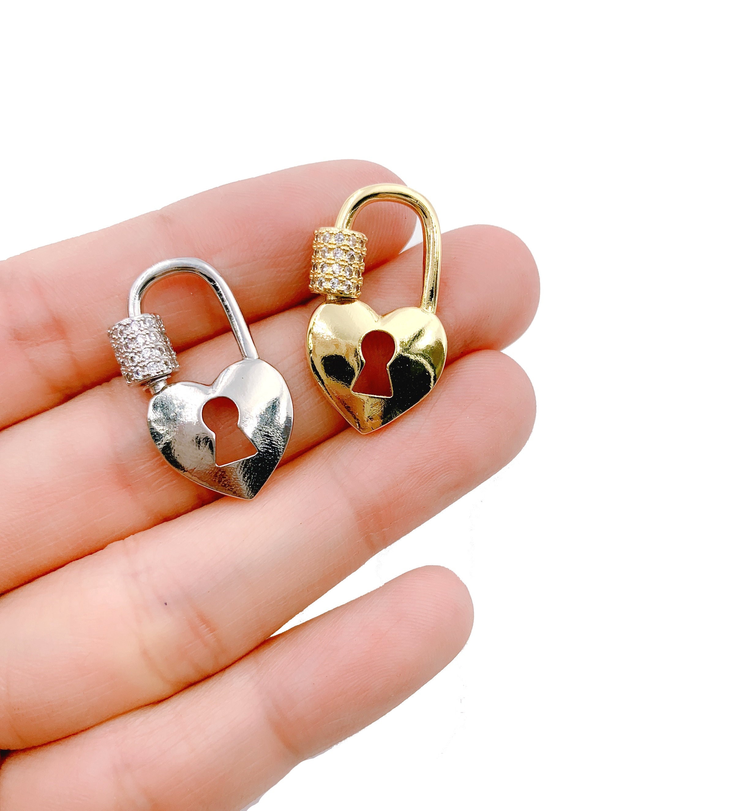 Heart Lock CZ Micro Pave Carabiner Clasp, Gold Filled Clasp for
