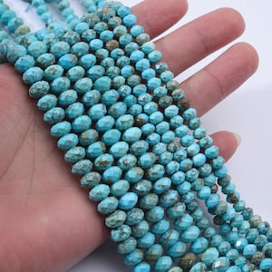 AAA Natürliche Türkis 8 x 6 mm facettierte runde Perlen Echte Blau Grün Micro Facettenschliff Edelstein 15,5 &quot;Strang für die Schmuckherstellung, TUQ071