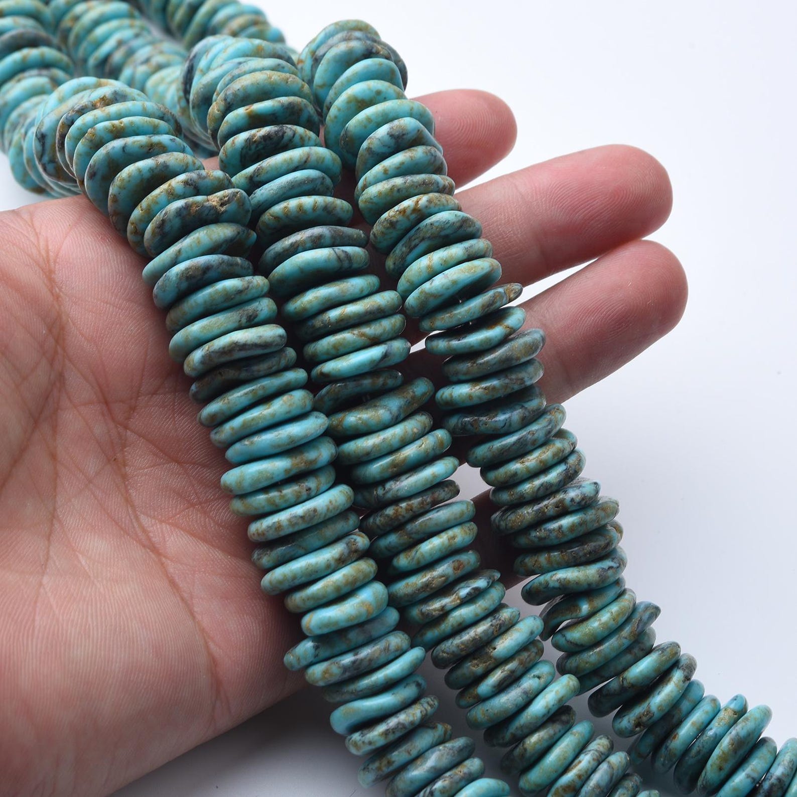 Kingman Grade Turquoise Graduated Disc Button Beads DIY Jewelry Making ...