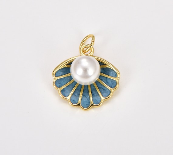 Clam Shell With Pearl Add-on Charm, Gold Filled Sea Shell Pendant