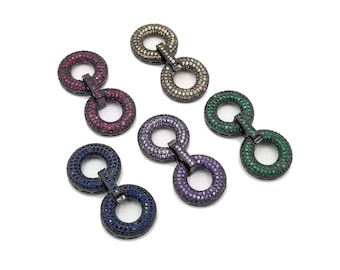 Double Ring Buckle Clasp, Full Color CZ Micro Pave Clasp Fasterner Lock Pendant Enhancer Double Loop Connector for Jewelry Making, CL295