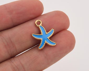Starfish Charm in Gold Filled for Summer Jewelry Making, Stainless Steel Blue Enamel Ocean Pendant Charm for Bracelet Gift for Women, SCP153
