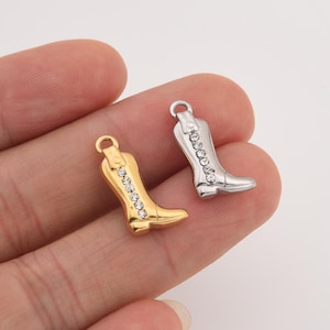 Gold Filled Cowboy Boot Charm, Stainless Steel Western Boot Pendant for DIY Cowgirl Necklace Bracelet Jewelry Making, Gift for Her, SCP166