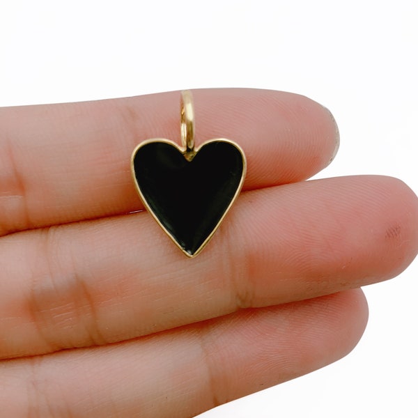 Black Enamel Heart Charm ,Gold Filled Heart Charms, Black Heart Charm, Love Charm for Necklace Bracelet Jewelry Supplies Gift for her CP1223