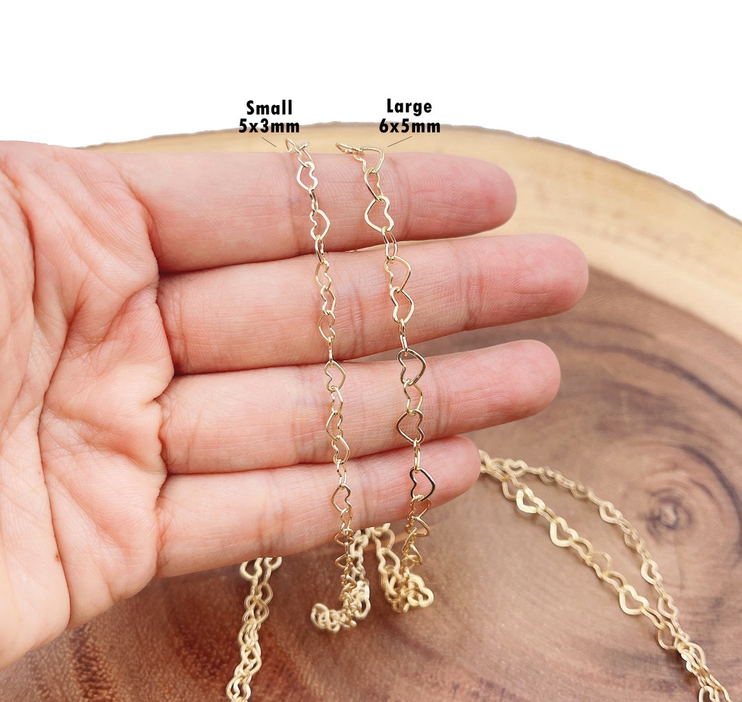 Heart Charm Necklace Chain by Yard, Lovely Heart Charm Chain by Foot