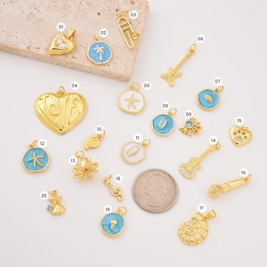 Enamel Charms Gold Filled for DIY Jewelry Making, Add-On Charm for Bracelet Tropical Beach Necklace Pendant Starfish Shell Heart, Lot004