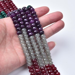 Cuenta de gema de ágata gris, rubí y esmeralda, joyería de gemas de hebra completa, cuentas rondel facetadas, cuenta de amatista para la fabricación de joyas, GRN846