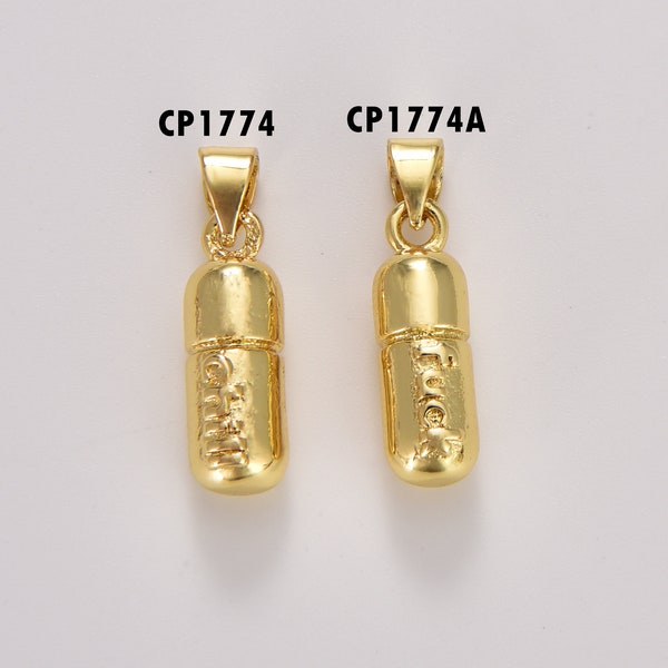 18K Dainty Gold Pill Bar Charm, Gold Filled Word Charm Chill Fuck para pulsera collar pendientes componente para la fabricación de joyas, CP1774