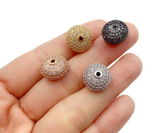 Rondelle Round Spacer Beads in Gold Filled, Full CZ Micro Pave Bead for DIY Jewelry Making, Rondelle Beads, Bracelet Beads Components, BD706