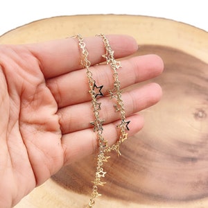 Star Chain By Foot, Gold Filled Star Crescent Moon Pearl Chain, Dainty Unfinished Chain, Necklace Chain, Wholesale Bulk Roll Chain, CH308