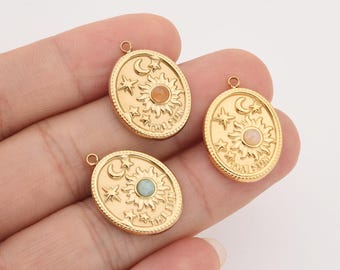 Gold Filled Tarot Sun Charm, Stainless Steel Necklace Pendant with Sun Moon Charm for Bracelet Celestial Jewelry Making Gift Idea, SCP110