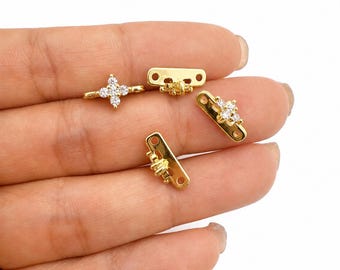 Gold Filled 2-Strand Separator Bar, CZ Flower Bead Spacer Jewelry, Double Strand Bracelet Connector, DIY Jewelry Making Finding, SP074