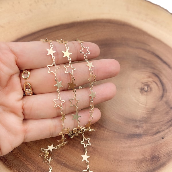 18K Gold Star Chain by Yard, Gold Filled Hollow Star Charm Chain by Foot, Galaxy Charm Chain, Star Shaped Wholesale bulk Roll Chain, CH277