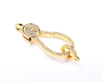Lobster Clasp 12x24mm - 18K Gold Filled With Cubic Zirconia Micro Pave Hooks