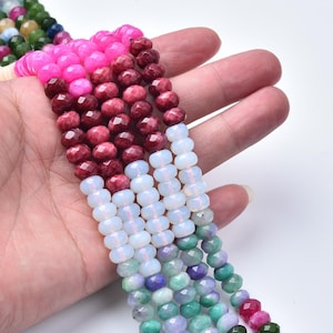Opalite Amazonite Ruby Riudn Bead, 8x6mm Gemstone Bead for Jewelry Craft, Mix Faceted Rondelle Emerald Jade Peach Moonstone Bead, GRN841