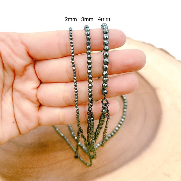 Faceted Hematite Bead Chain in Gunmetal Plated Wire, Rosary Chain, Chain Beacelet Necklace, Wholesale Beaded Chain for Jewelry Making, CH169