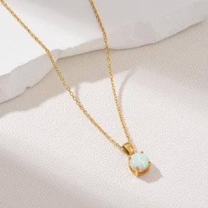 Opal Pendant Necklace Gold Filled, Dainty October Birthstone, Minimalist Stainless Steel Jewelry, Elegant Adjustable Gift Necklace, SNL035