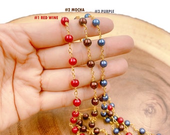 Shell Pearl Beaded Chain in Gold Filled, Wholesale Bulk Roll Beaded Chain for Necklace Bracelet Jewelry Making, Gold Chain Necklace, CH203