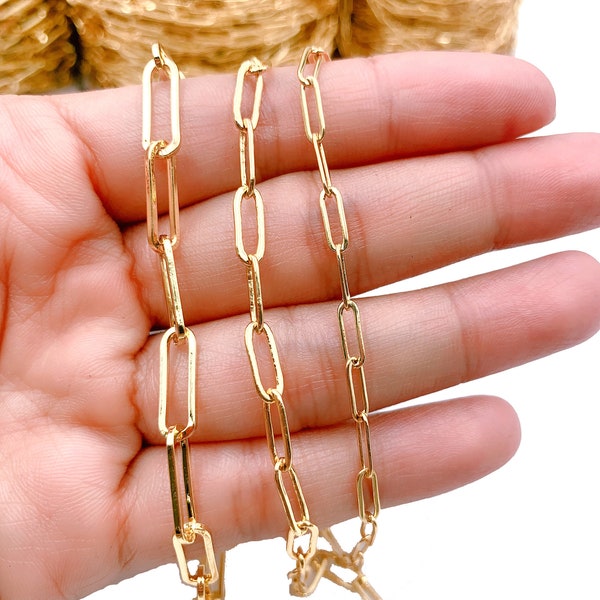 14K Gold Paperclip Chain Necklace, Paperclip Link Chain, Paperclip Chain by Foot for Necklace Bracelet Jewelry Making 4/6/10/11/15mm CH108
