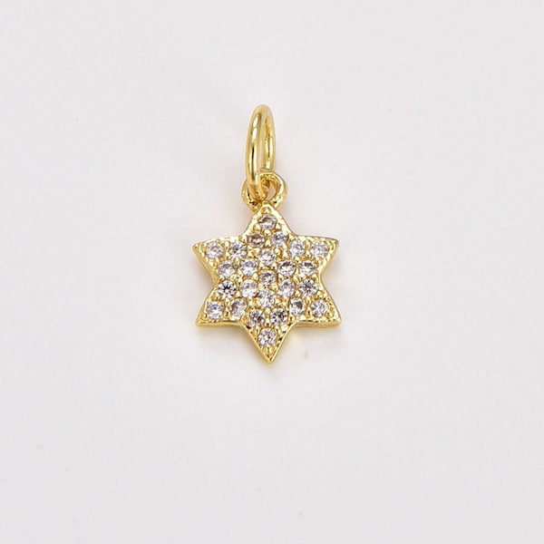 Gold Filled Star of David Charm, Micro Pave CZ Star Judaic Charms Minimalist,  Cubic Gold Charms, Cz Star Jewish Religious Pendant, CP041