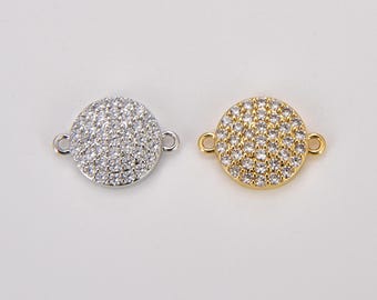 Rund formad berlockkoppling med CZ-mikropave, skivkoppling, pavekoppling, kopplingsberlocker, kubisk zirkonia, berlockarmband/halsband, CN269