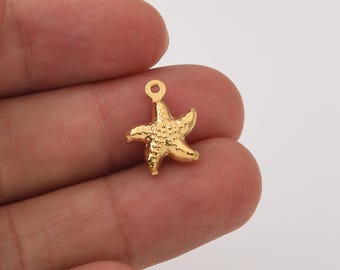 Gold Filled Starfish Charm Pendant, Stainless Steel Ocean Beach Jewelry Making Supply for DIY Necklace Bracelet, Summer Gift Idea, SCP182