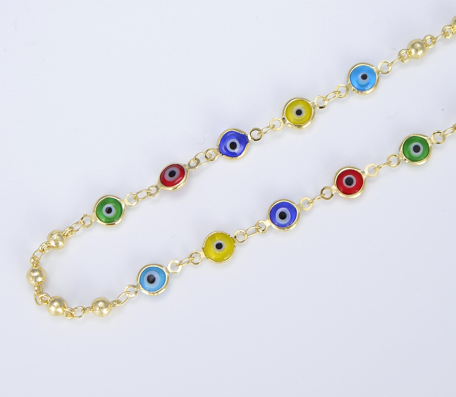 Evil Eye Beaded Chain, Gold Multicolor Enamel Evil Eye Choker Necklace ...