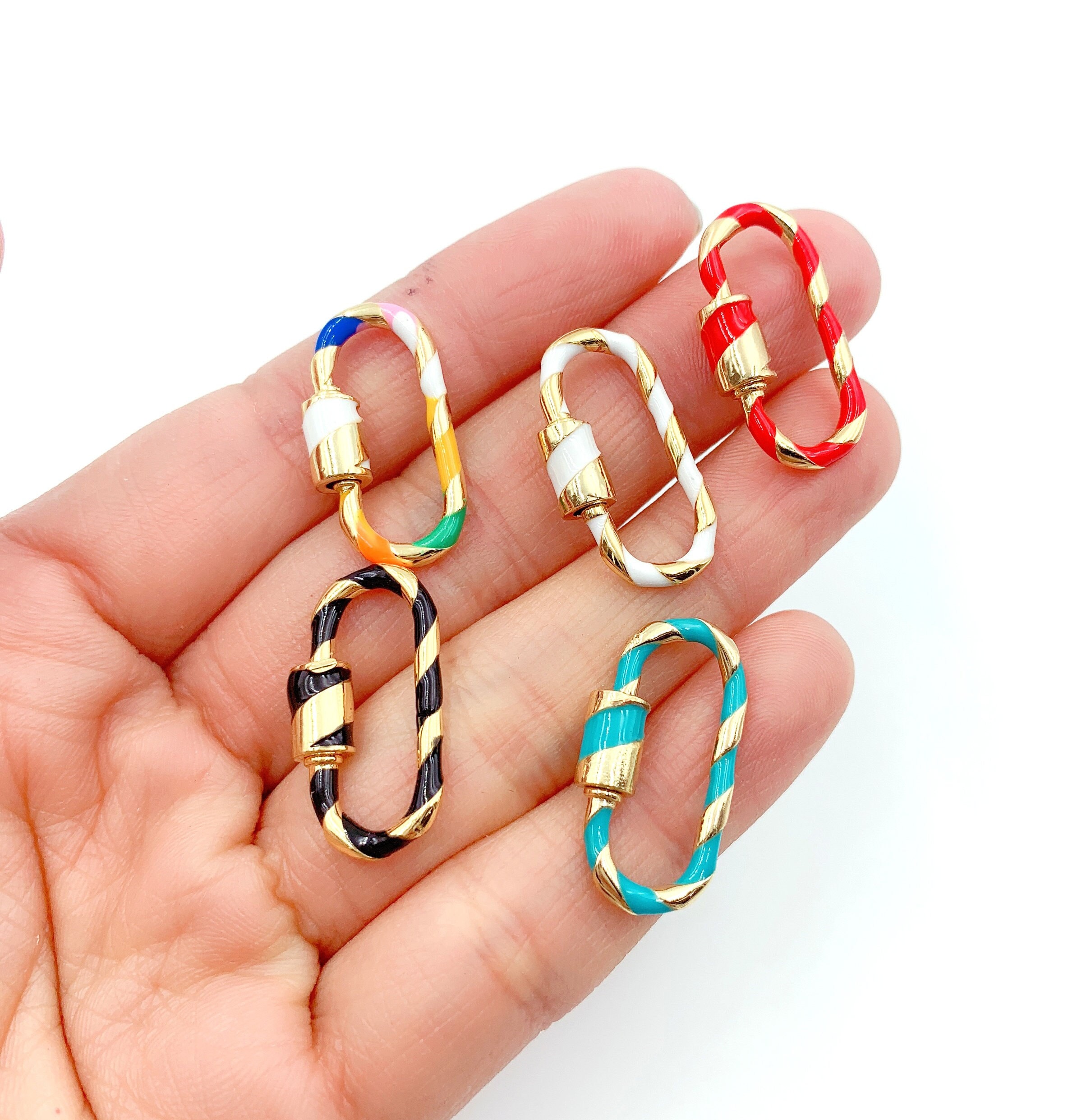 Meerkleurig emaille ovale schroef karabijnsluiting, gold filled in elkaar grijpende ovale schroefsluiting hanger versterker voor het maken van sieraden, CL341