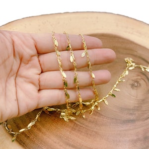 Gold Leaf Shape Chain by Yard, Gold Drop Leaf Chain by Foot, Gold Chain Necklace, Wholesale bulk Roll Chain for Jewelry Making, 7x3mm, CH223