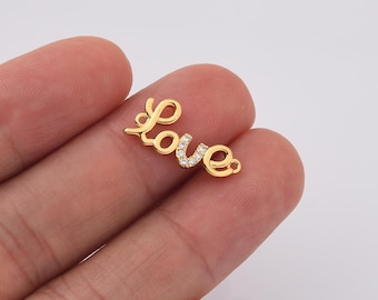 Love Connector Add-On Charm Gold Filled DIY Jewelry Making, CZ Micro Pave Script Word Necklace Pendant, Charm for Bracelet Connector, CN491