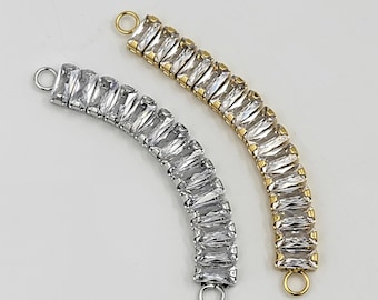Bendable Baguette Rectangular Bar Connector, CZ Micro Pave Square Zircon Double Hole Charm for Bracelet DIY Jewelry Making Supply, CN432